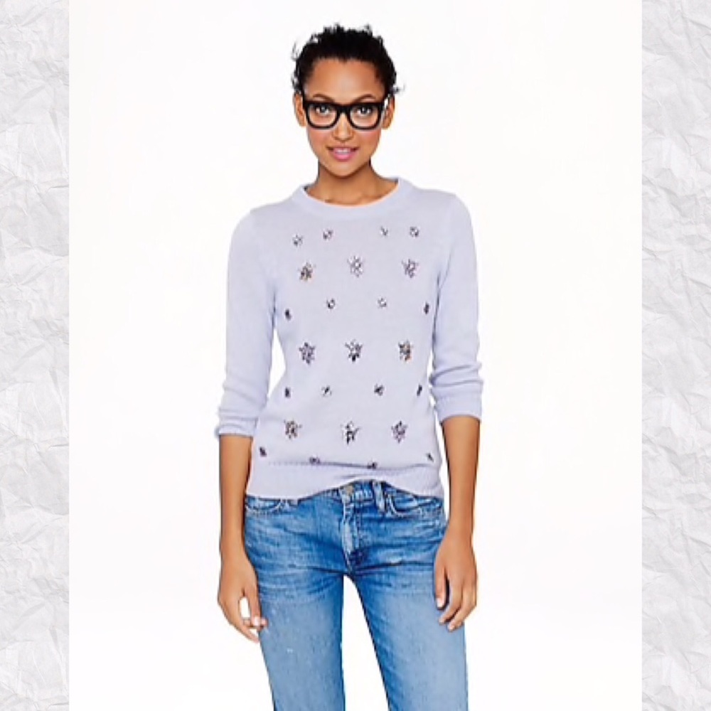 J. Crew Jeweled Cluster Sweater Women’s XXS Lavender Crew Neck Long Sleeve